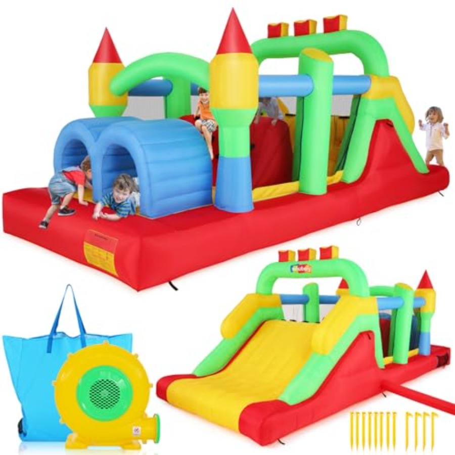 Kids Outdoor Obstacle Course - Backyard outdoor inflatable bounce house obstacle