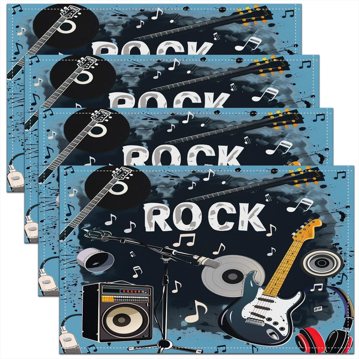 Rock Music Placemats Set of 4  - Kids Outdoor Dining Table recension och pris